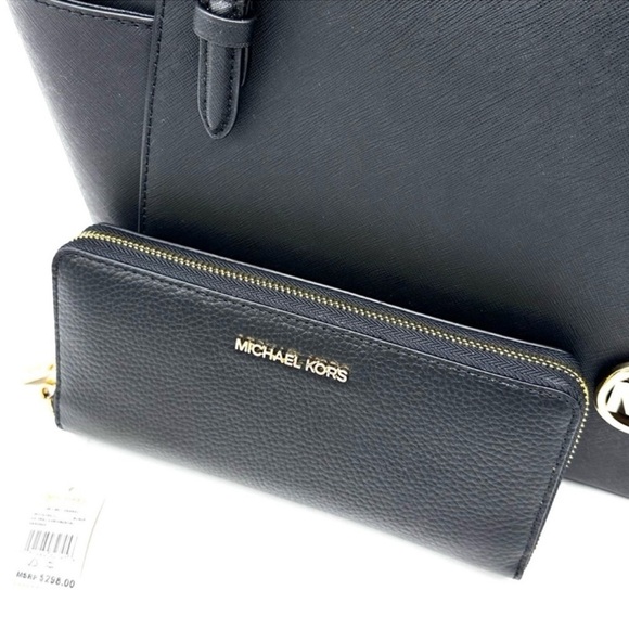 Michael Kors Large Charlotte Tote Bag & Large Continental Wallet Wristlet Black - Picture 12 of 14